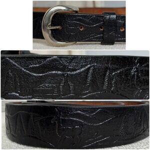 Vintage C.L. Leather Belt Embossed Cabin Deer Mountain Black Tooled Men's 48